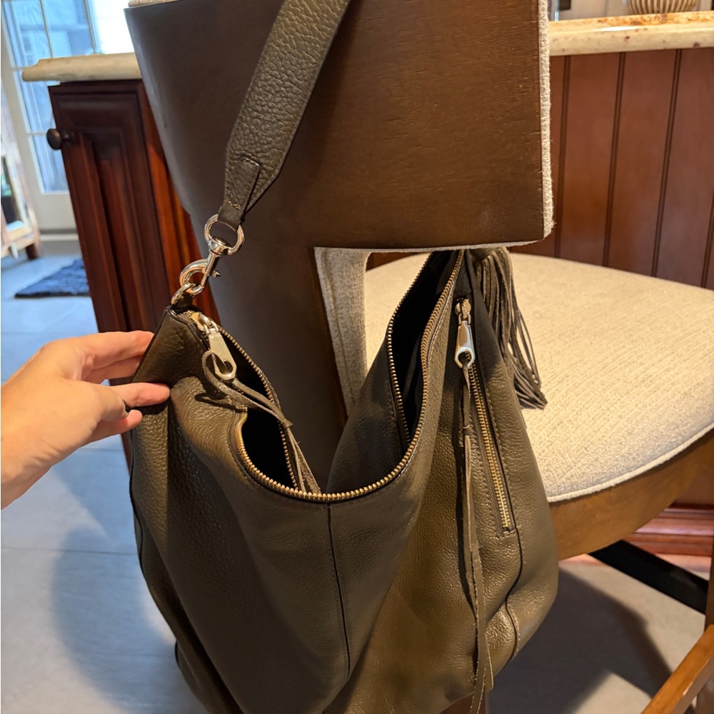 REBECCA MINKOFF Elegant Olive Green Leather Shoulder Bag